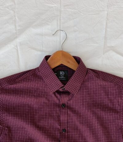Men's Maroon Checkered Cotton Shirt - Casual & Formal Wear 4