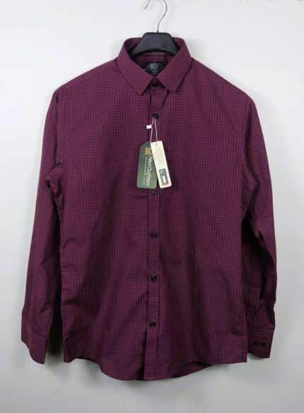 Men's Maroon Checkered Cotton Shirt - Casual & Formal Wear