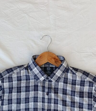 Men's Navy Blue & White Checkered Cotton Shirt - Casual & Formal Wear 4