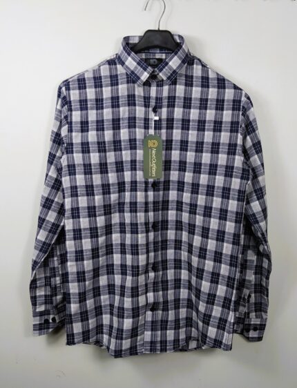 Men's Navy Blue & White Checkered Cotton Shirt – Casual & Formal Wear