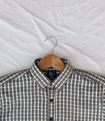 Men's Off White & Black Checkered Poplin Cotton Shirt - Classic & Comfortable 4