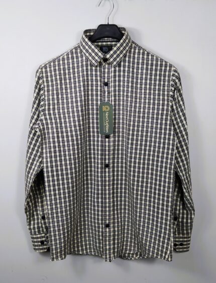 Men's Off White & Black Checkered Poplin Cotton Shirt - Classic & Comfortable