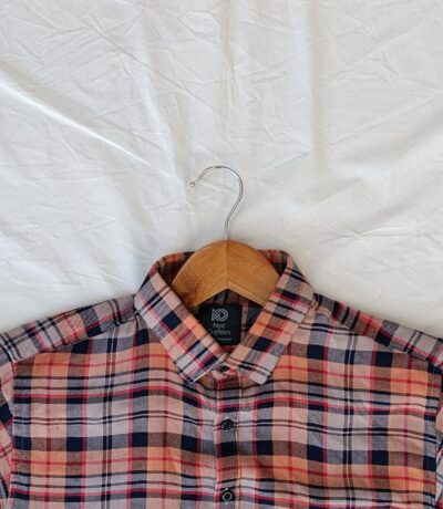 Men's Orange & Black Checkered Twill Shirt - Bold & Stylish 4
