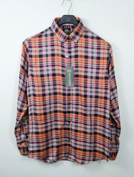 Men's Orange & Black Checkered Twill Shirt - Bold & Stylish