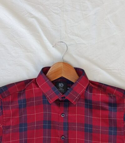 Men's Red & Blue Checkered Cotton Shirt - Casual & Formal Wear 4
